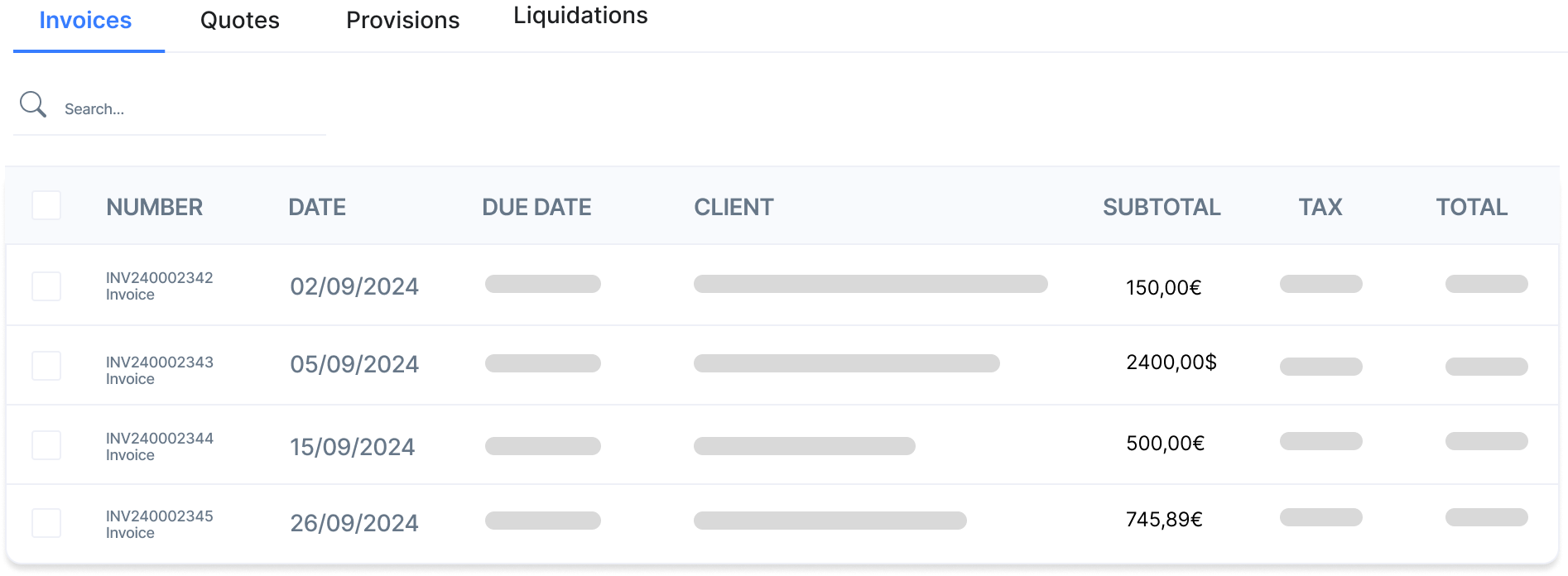 Interfaz del sistema para la gestión y emisión de facturas fácilmente