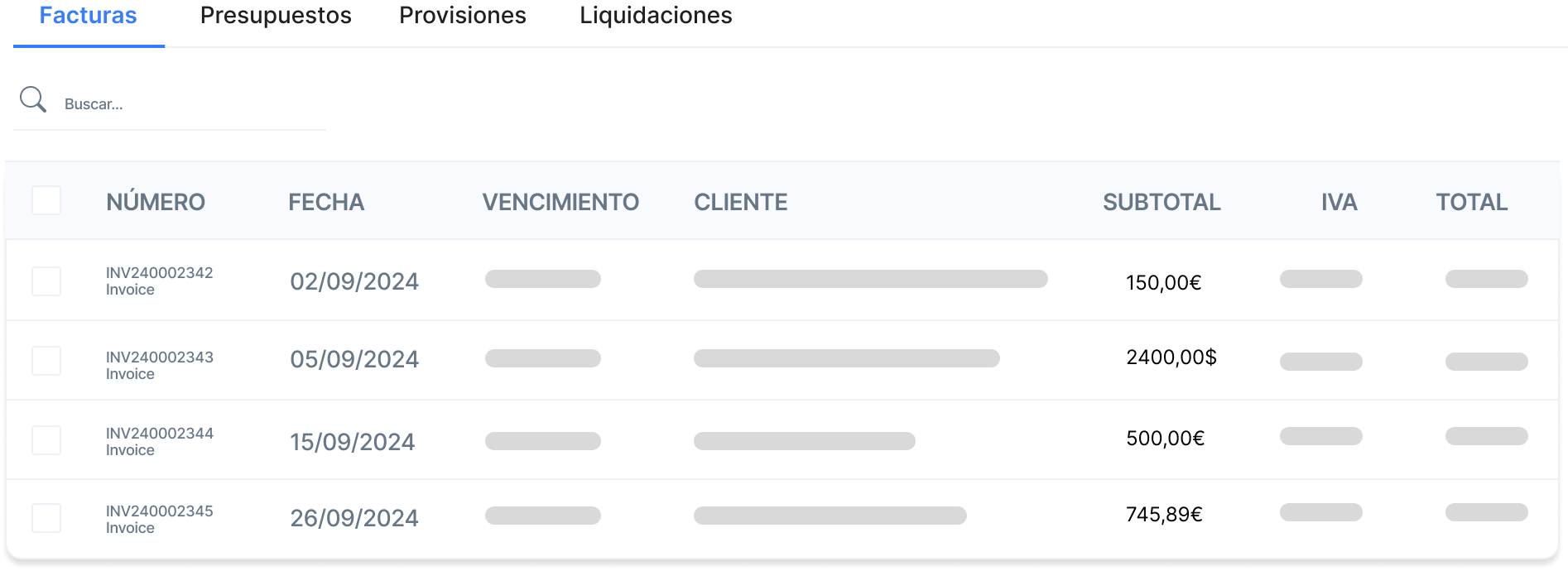 Interfaz del sistema para la gestión y emisión de facturas fácilmente