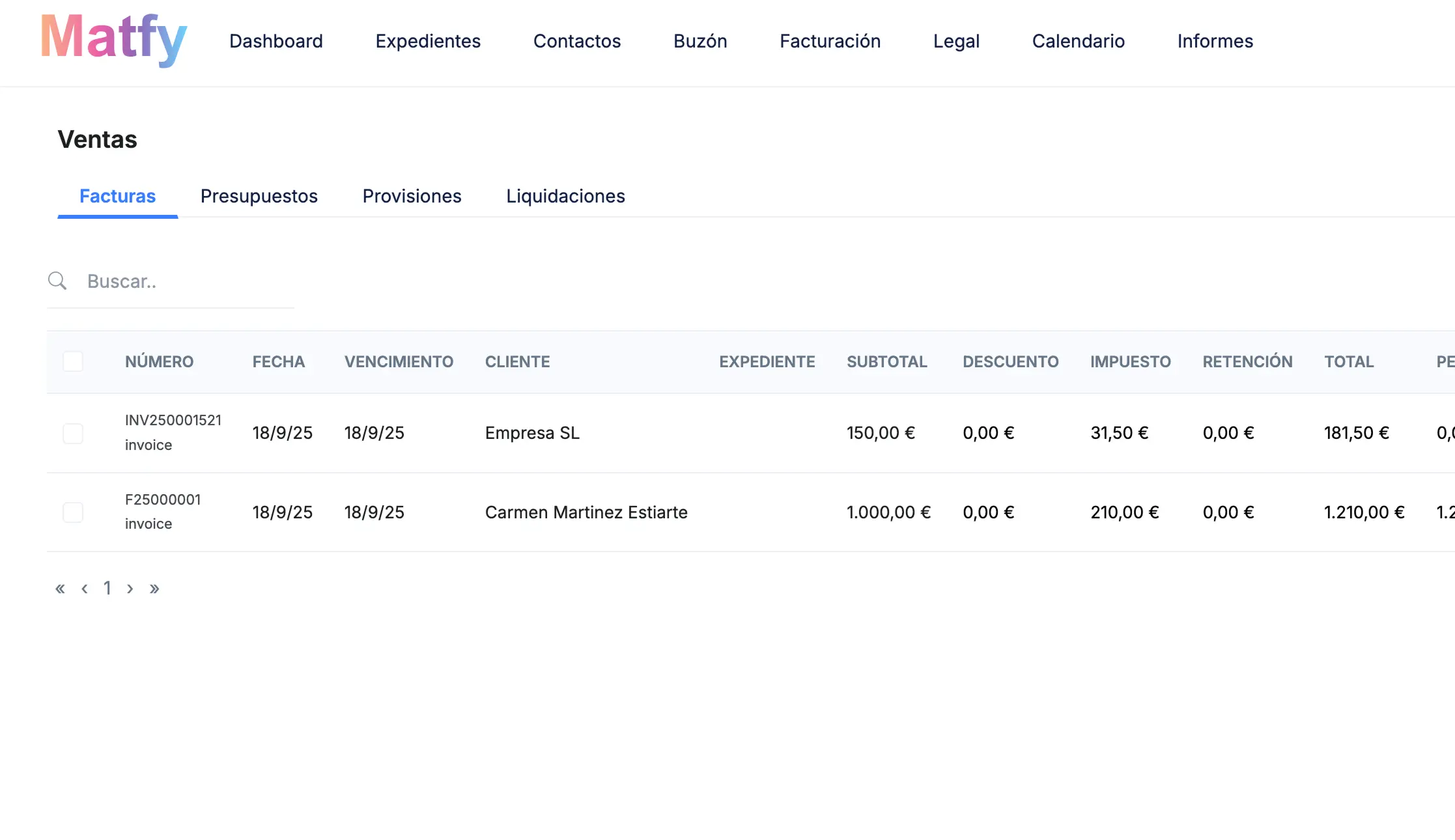 Interfaz del sistema para la gestión y emisión de facturas fácilmente